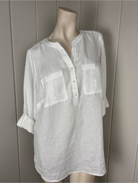Talbots Tops - New Talbots Linen Top 1X White Button Front Tunic Blouse Plus Size Lightweight